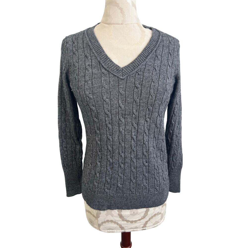 Ann Taylor Loft Shimmer Cable Knit Long Sleeve Sweater Medium